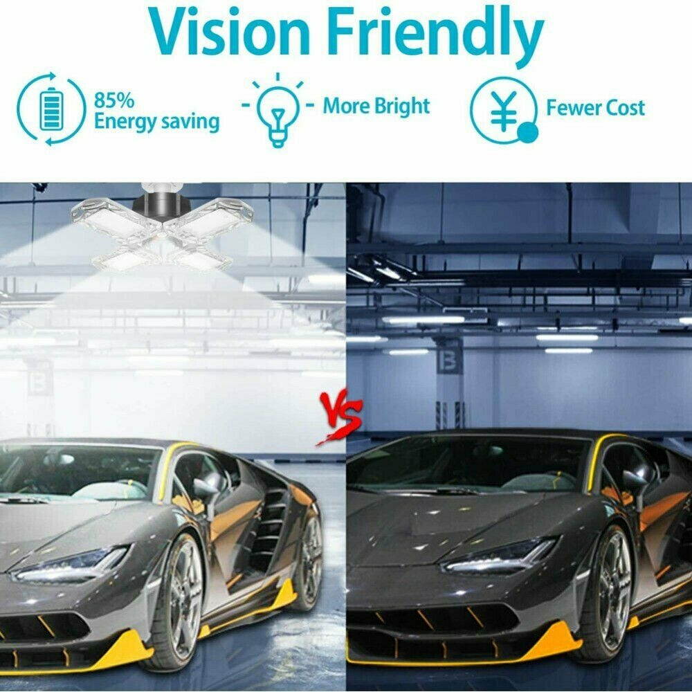 E27 LED Garage Light Bulb Deformable Ceiling Fixture Lights Shop Workshop Lamp