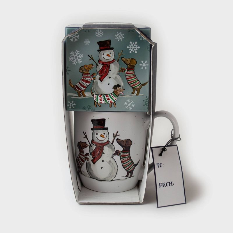 16oz Ceramic Snowman with Dogs Mug and Puzzle Gift Set - Peppermint & Pine