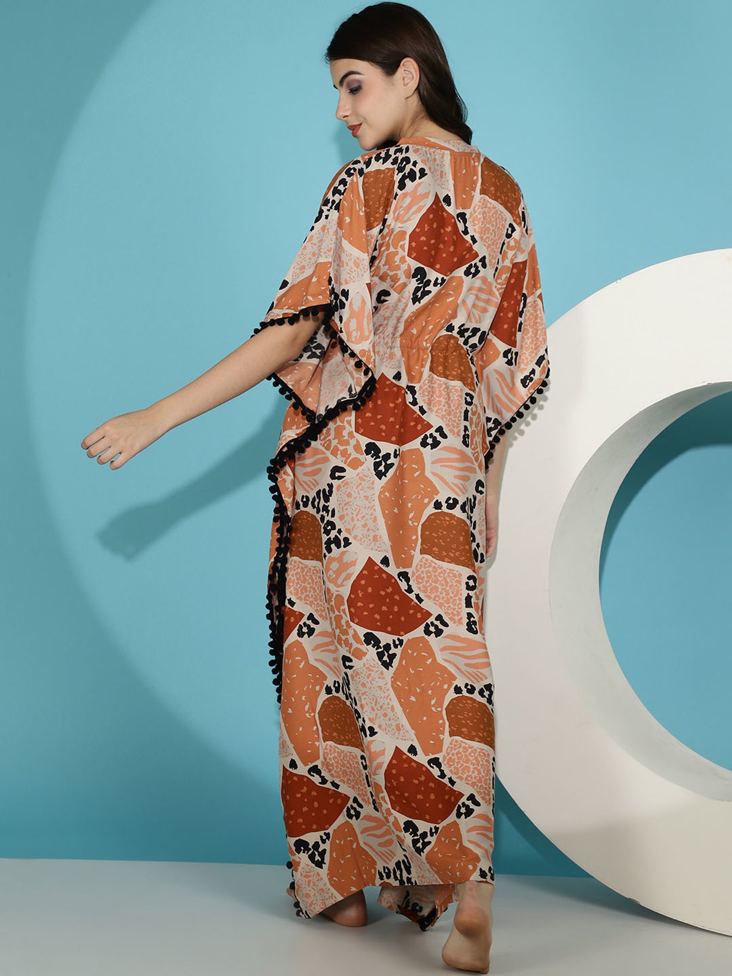 Boston Club Light Brown Printed Kaftan Night Dress