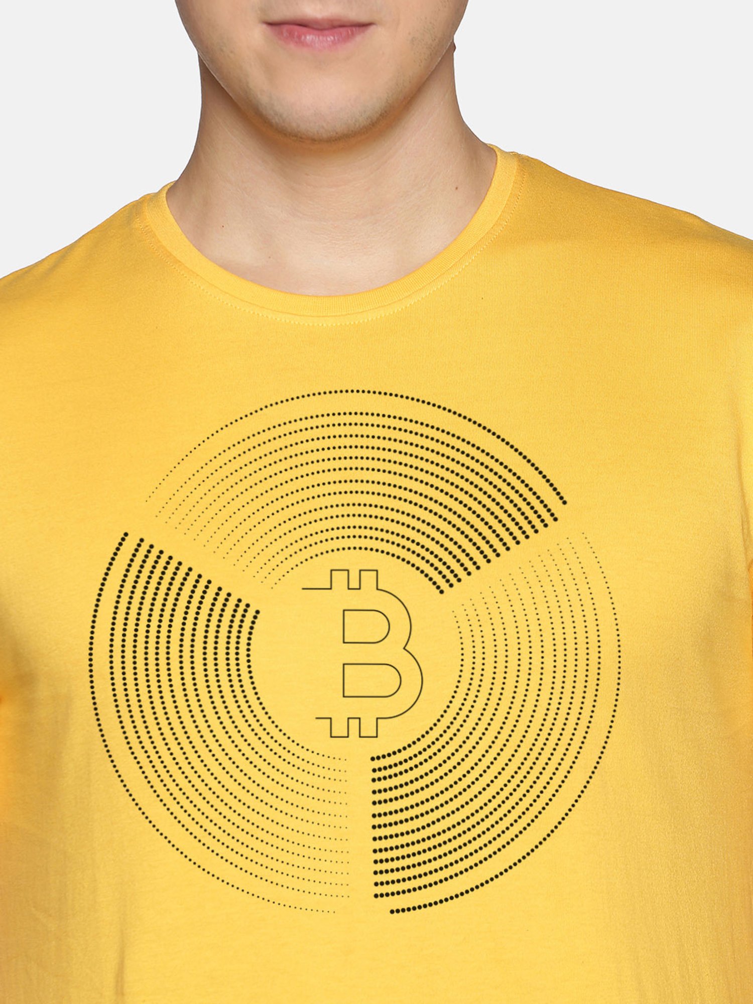 BLACK RADIO Yellow Slim Fit Printed Cotton Crew T-Shirt