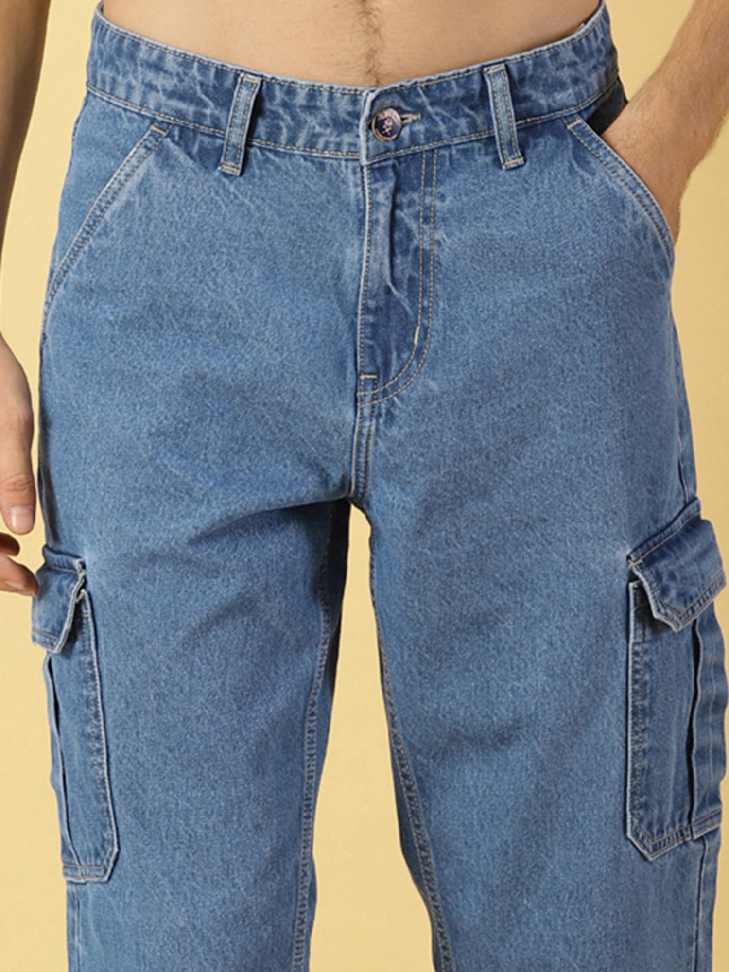 Thomas Scott Blue Relaxed Fit Lightly Washed Cargo Jeans