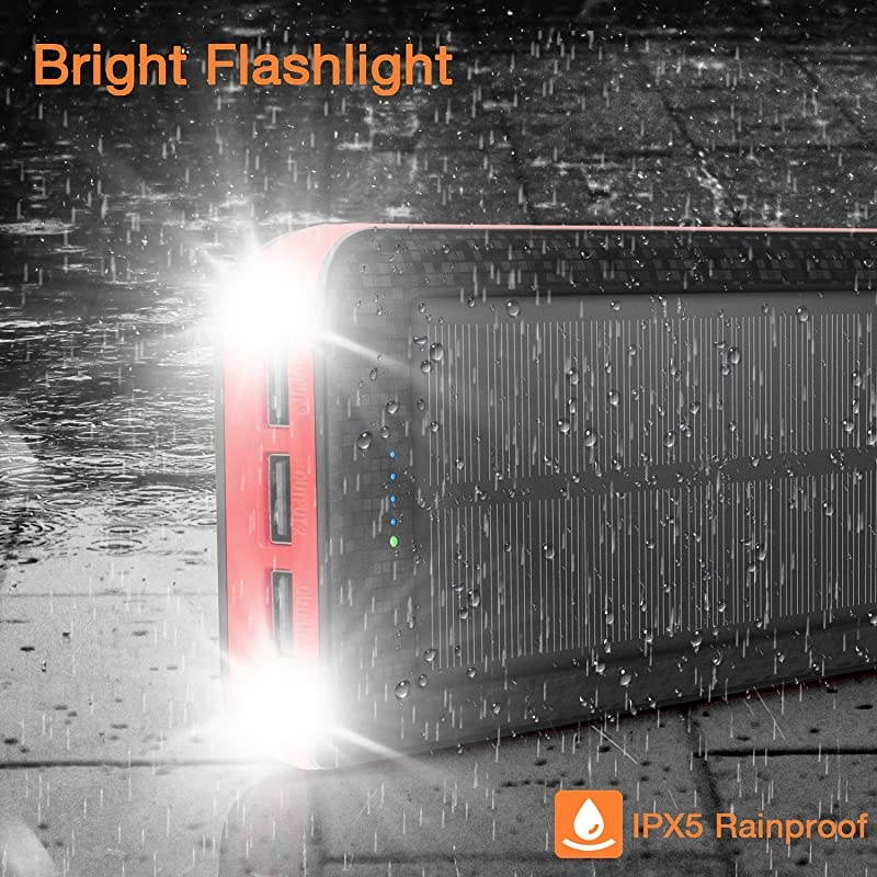 Charger 24000mAh Portable Power Bank External Backup Battery 3 Outputs5V21A Huge Capacity Phone Charger IPX5 Rainproof Bright LED Flashlights for Camping Travel Emergency
