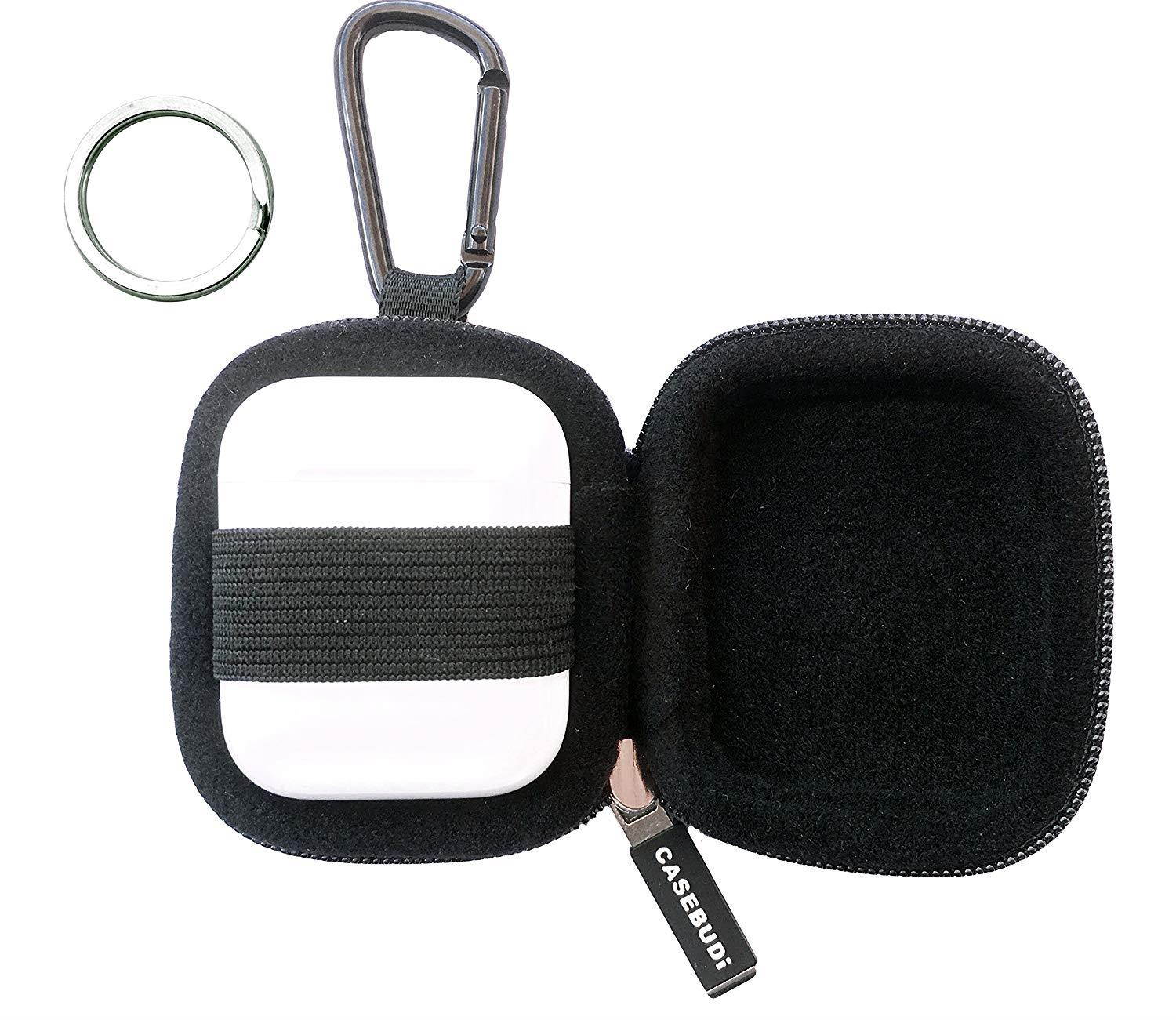 CASEBUDi Tough Travel Case for Apple AirPods | Key Ring and Carabineer | Use as Keychain | Sturdy, Stylish, Ballistic Nylon, Impact Protection for Travel or Storage