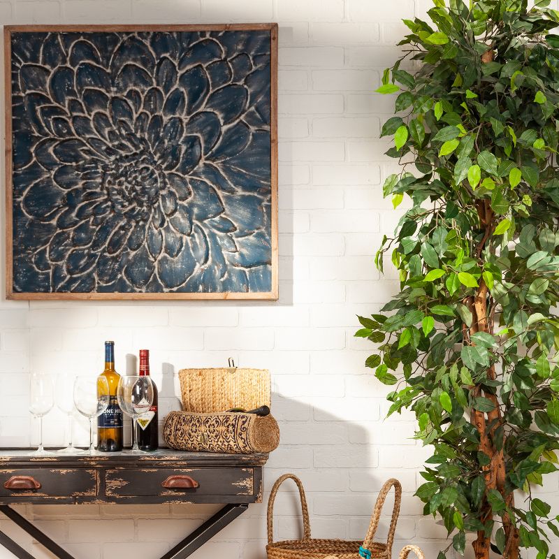 Lone Elm Studios Blue Glavanized Metal Flower Wall Art with Square Wood Frame