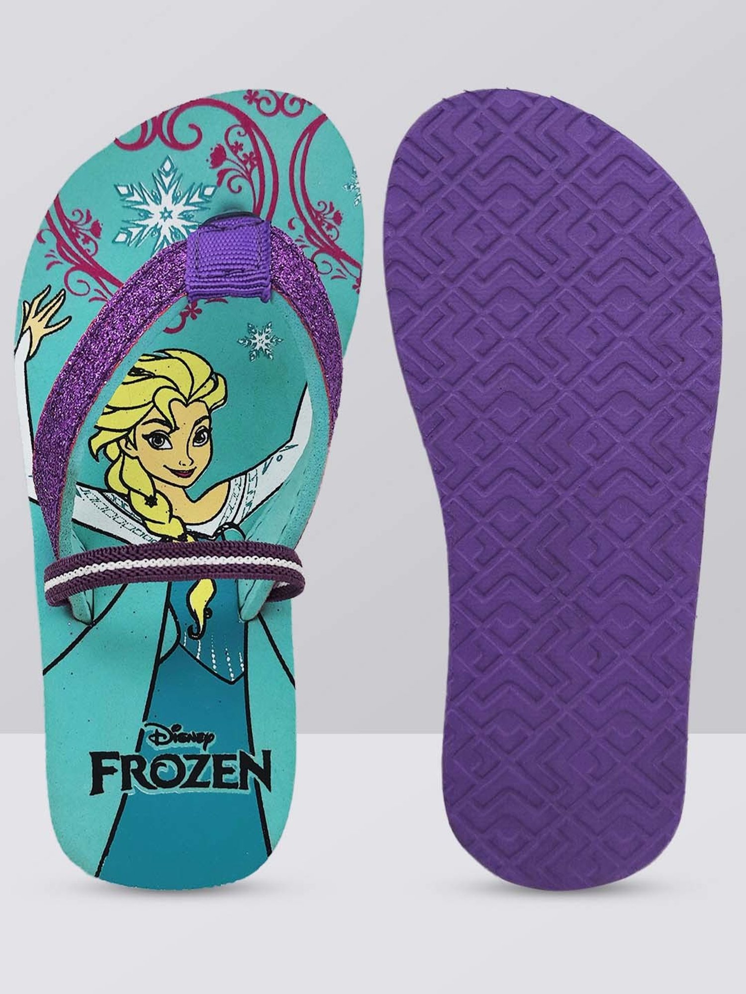Kidsville Purple & Green Frozen Printed Flip Flops