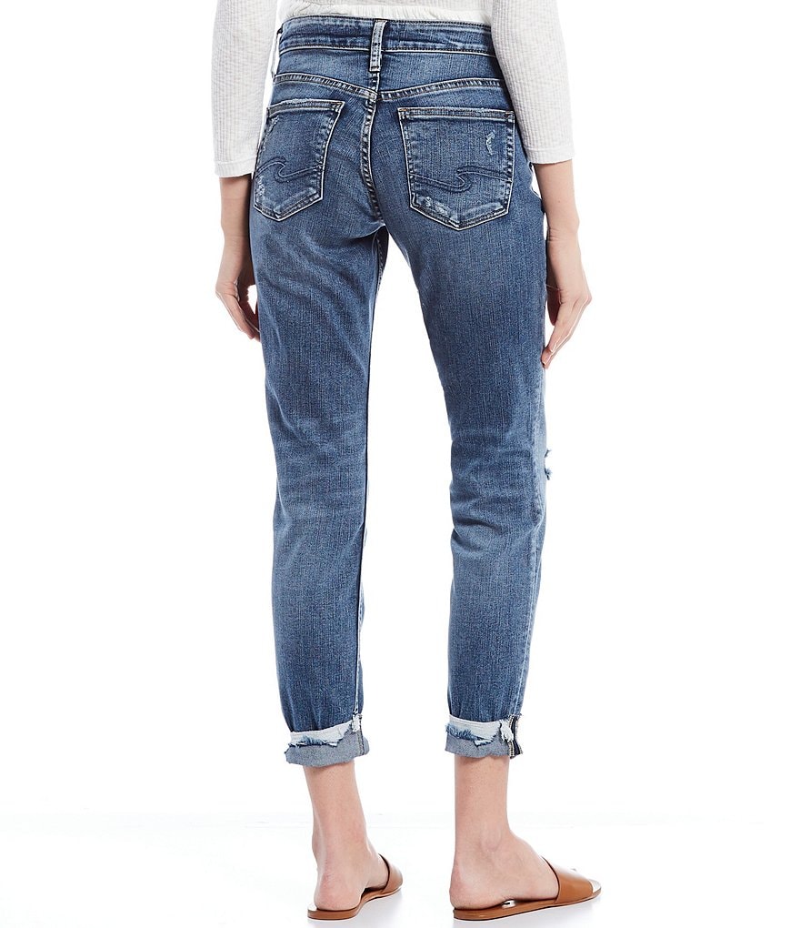 Silver Jeans Co. 27#double; Inseam Destructed Rolled Cuff Boyfriend Jeans