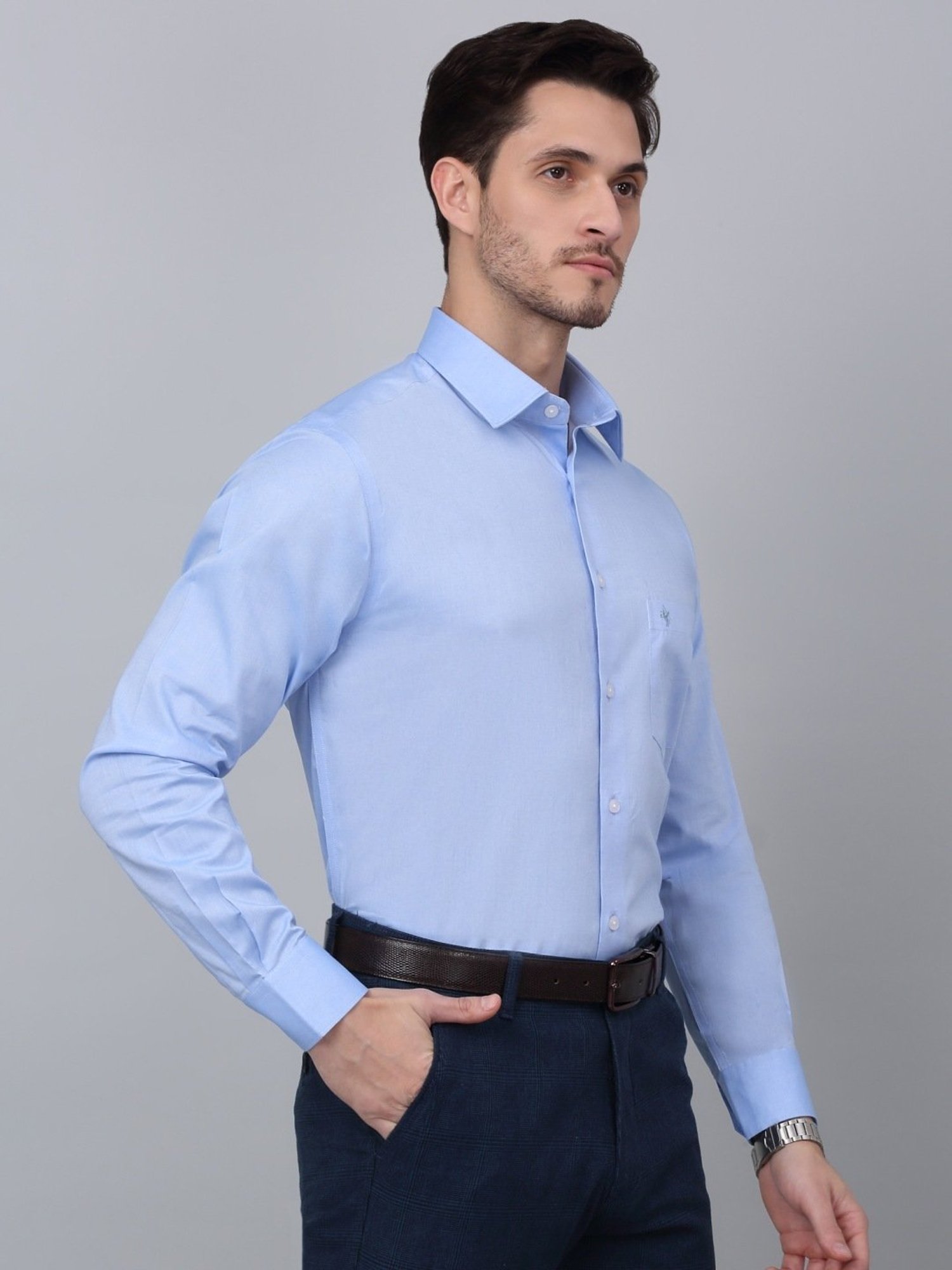 Cantabil Sky Blue Cotton Regular Fit Shirt