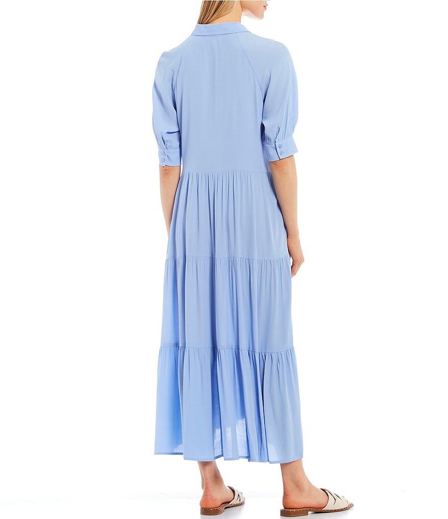 A Loves A Loose Fit Elbow Sleeve Tiered Midi Swing Dress