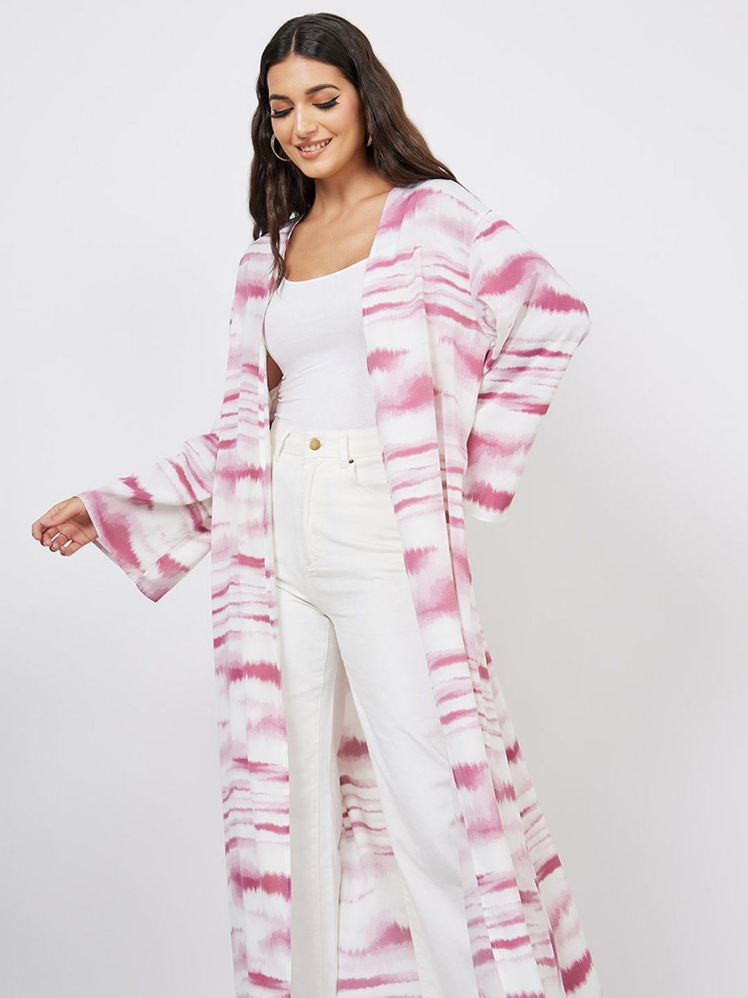 Styli Regular Fit Tie and Dye Print Maxi Kimono