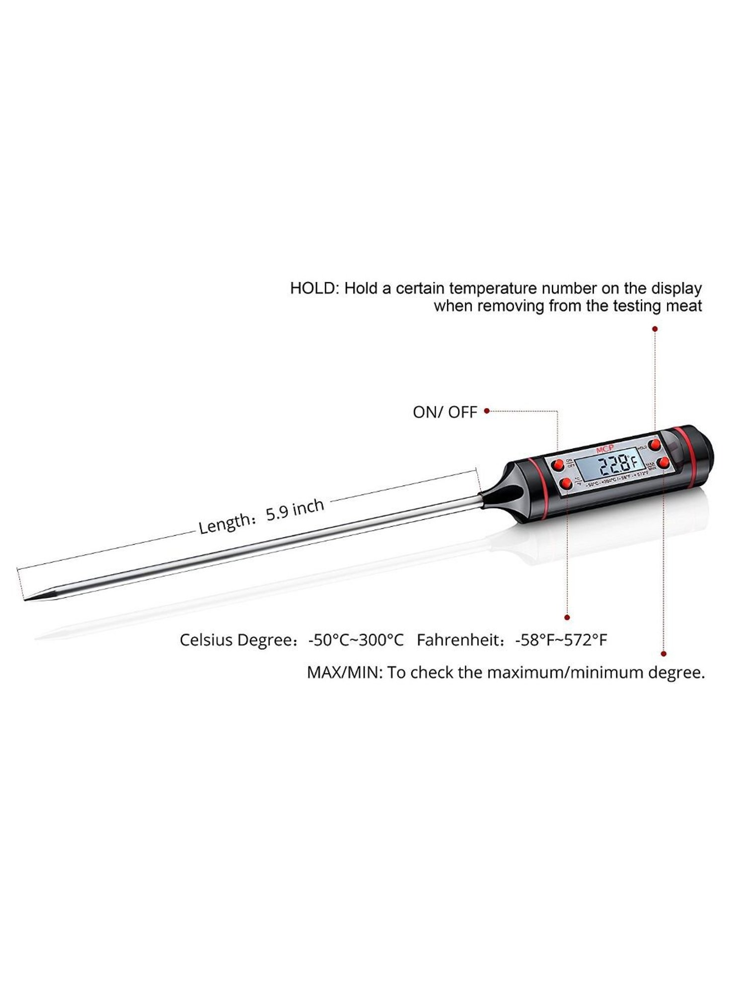MCP TP101 Digital Food Probe Meat Thermometer (Black)