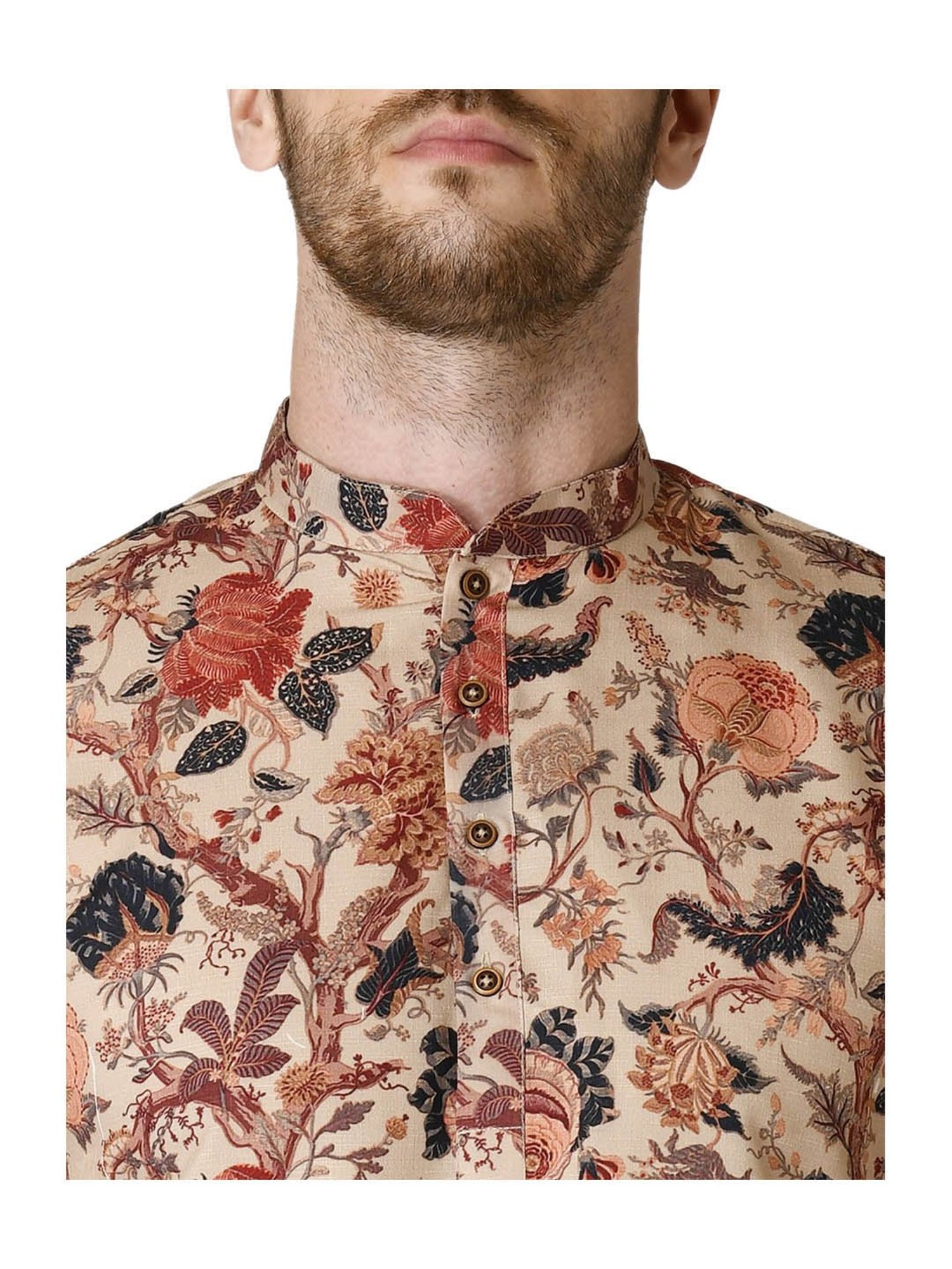 Tabard Beige & White Printed Cotton Kurta & Churidar Set