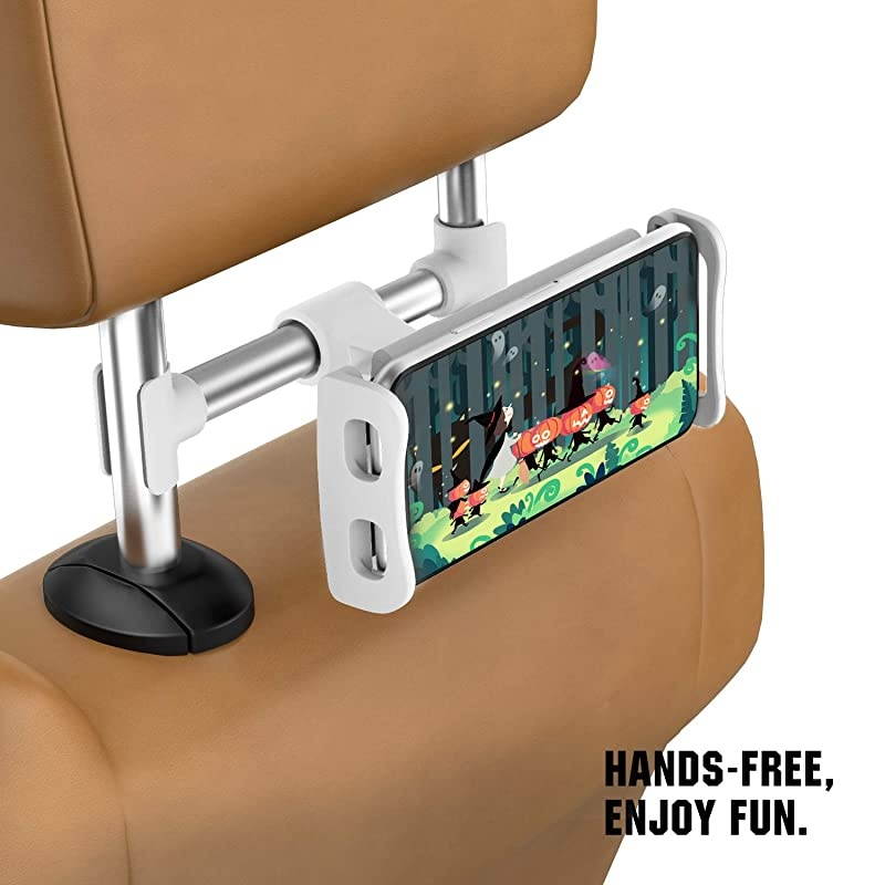 Headrest PhoneTablet Car Mount Adjustable Tablet Holder for 411quot Devices Fit with iPhone 11 Pro Max11 Pro11 iPhone XsXs MaxXR iPhone SE 2020 iPad Pro 11 2020 Galaxy S20 62quot White