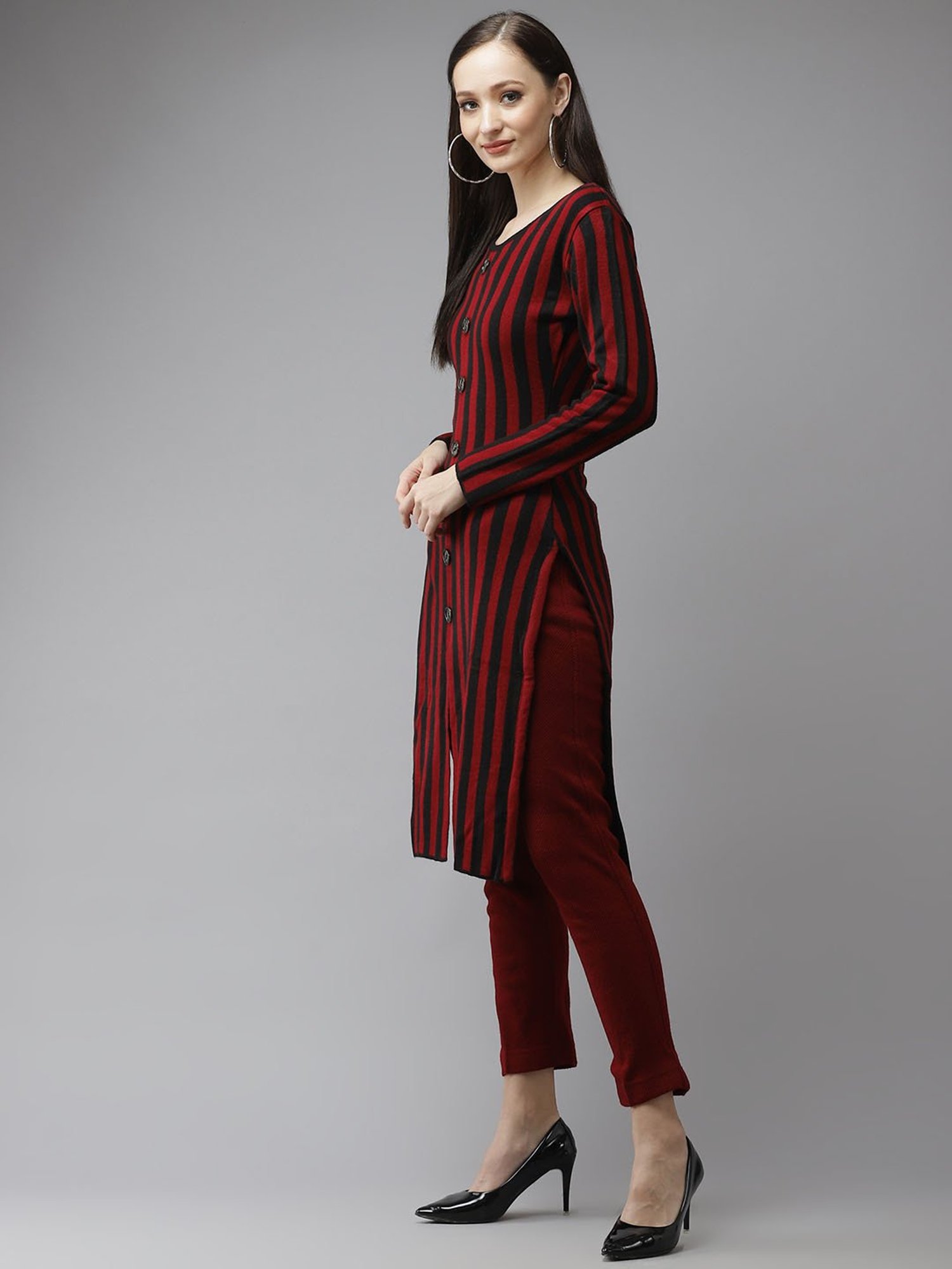 Cayman Maroon & Black Striped Kurta