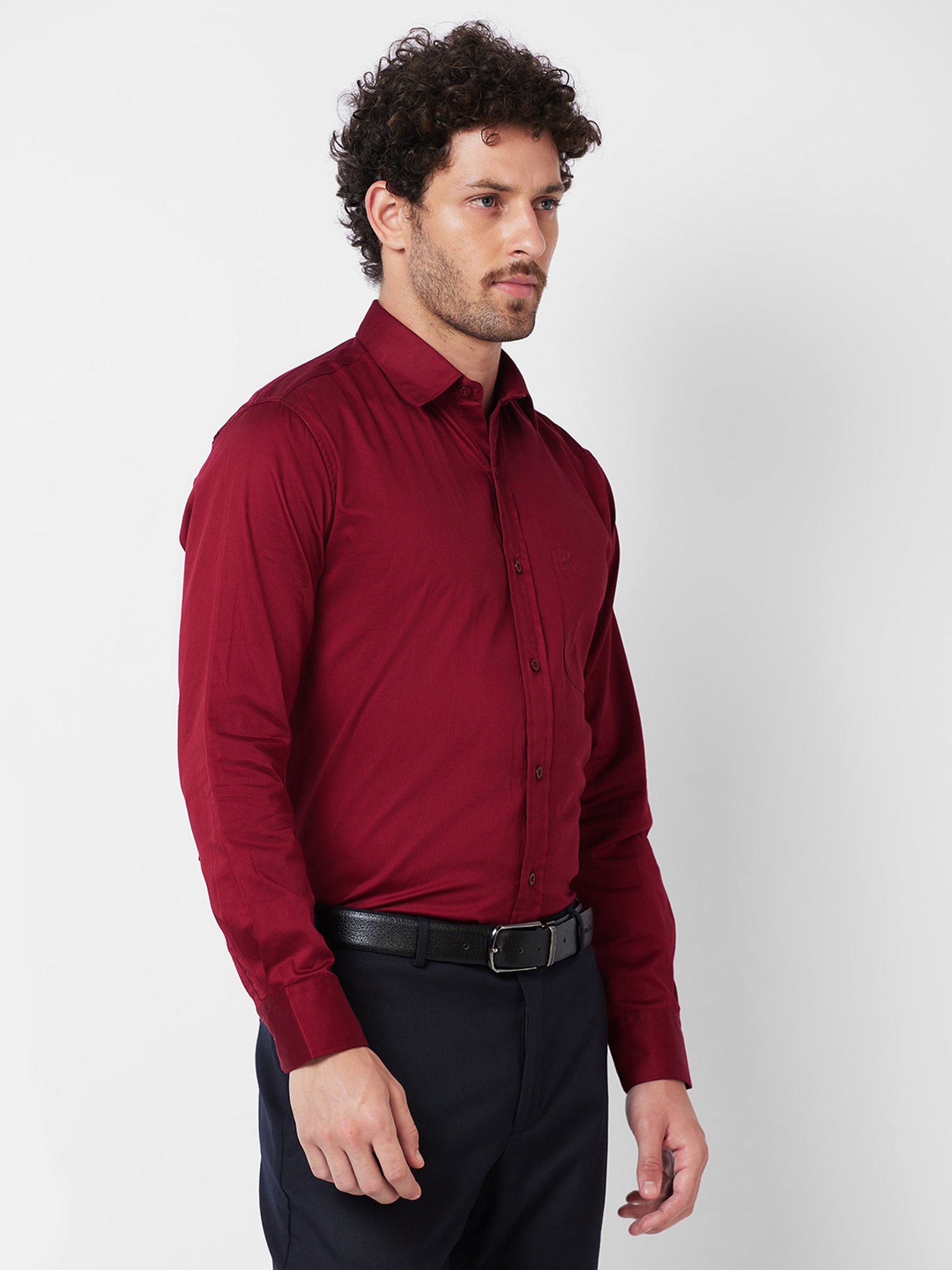 Kenneth Cole New York Maroon Slim Fit Cotton Shirt