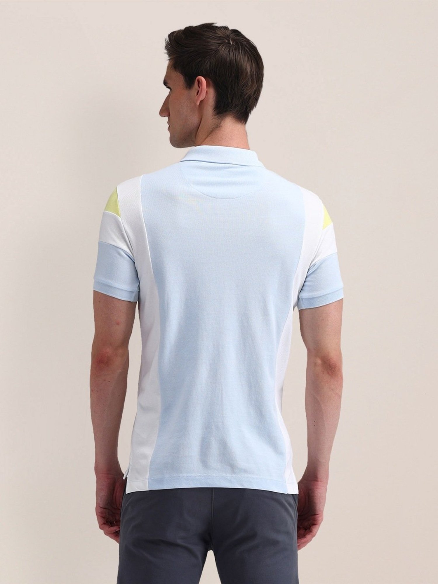 U.S. Polo Assn. Blue Cotton Slim Fit Colour Block Polo T-Shirt