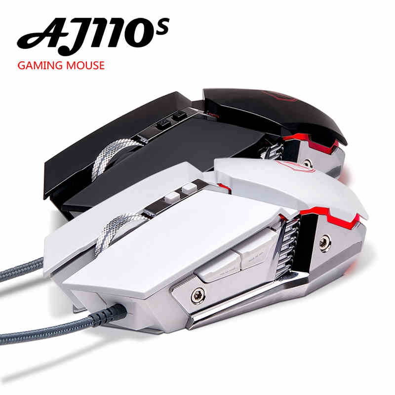 Ajazz AJ110S Ergonomic Design, Cool Exterior USB Wired 3200DPI Gaming Mouse, 4-color Breathing Light, Support PC and Laptop-Black