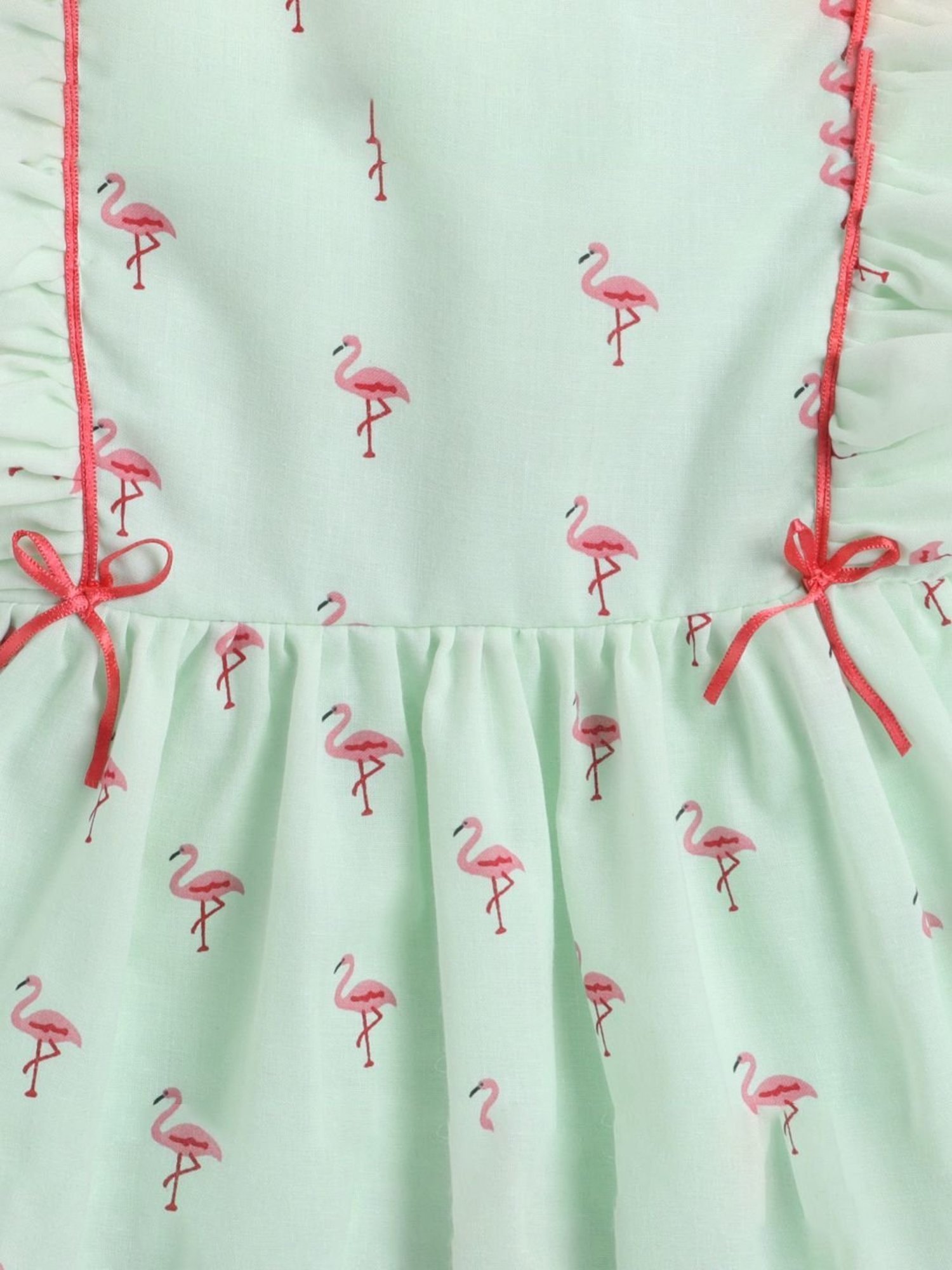 Many Frocks Kids Green Cotton Flamingo Print Dress