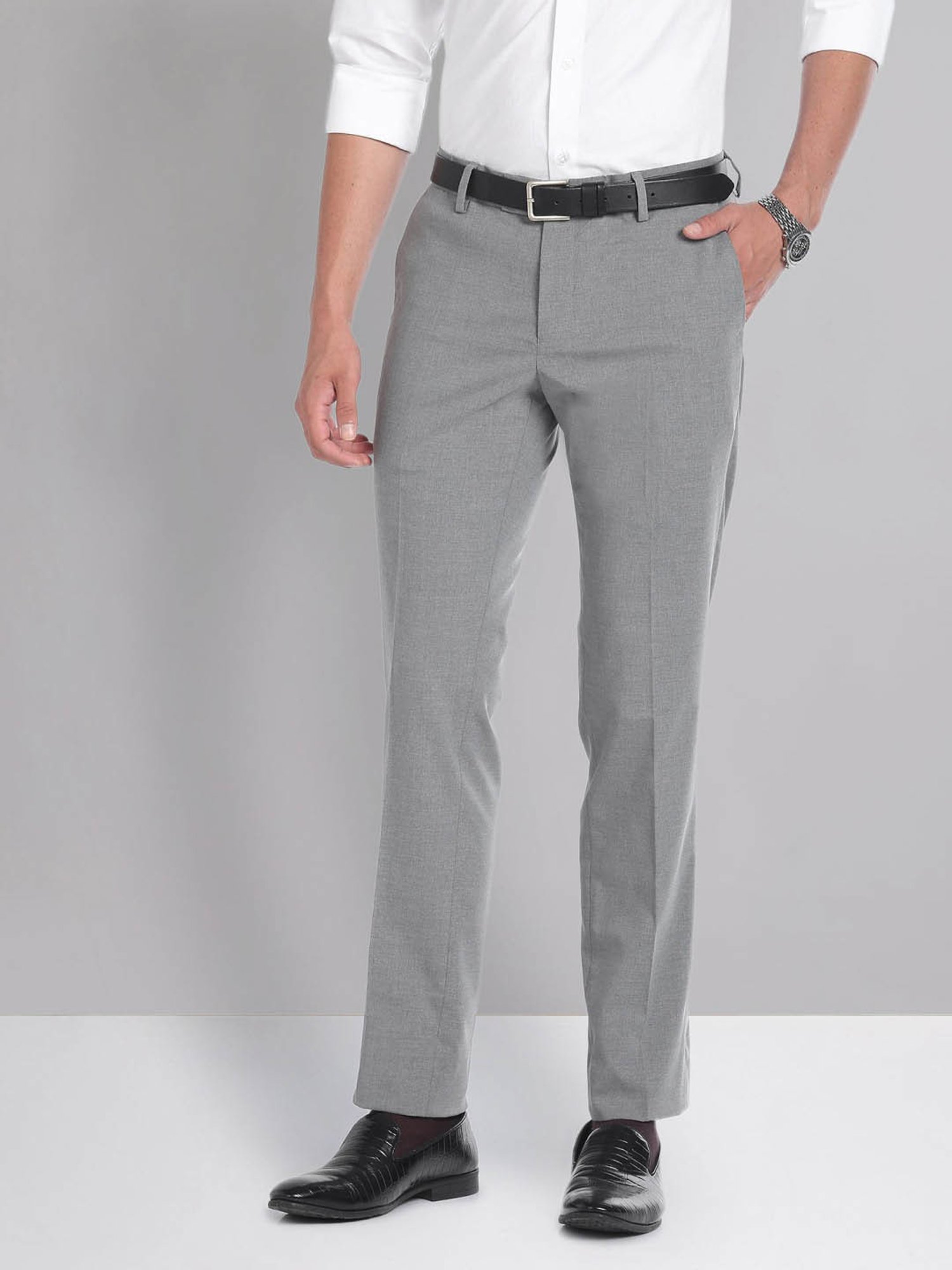 AD by Arvind Grey Slim Fit Trousers