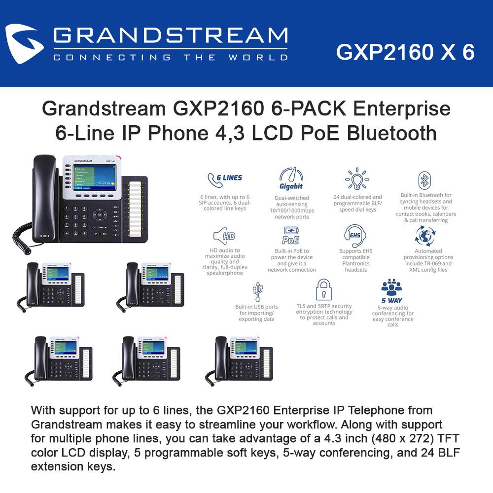Grandstream GXP2160 6-PACK Enterprise 6-Line IP Phone 4.3 LCD PoE Bluetooth