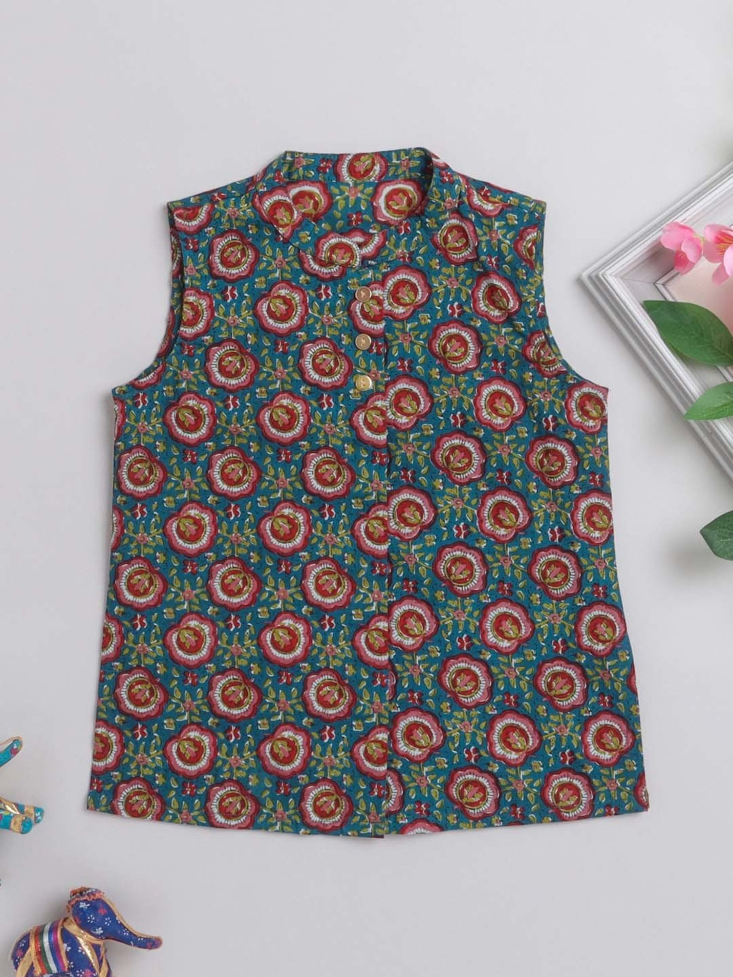 The Magic Wand Kids Blue Cotton Floral Print Full Sleeves Jacket