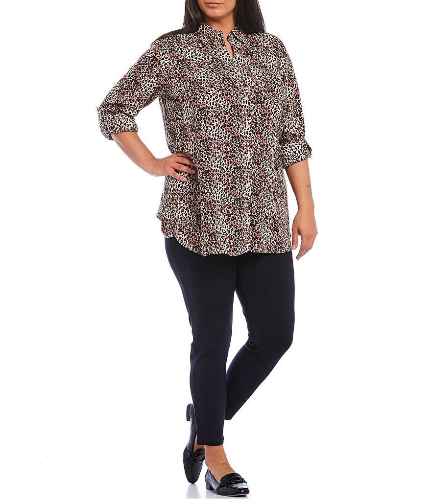 Intro Plus Size Solid Double Knit Tummy Control Leggings