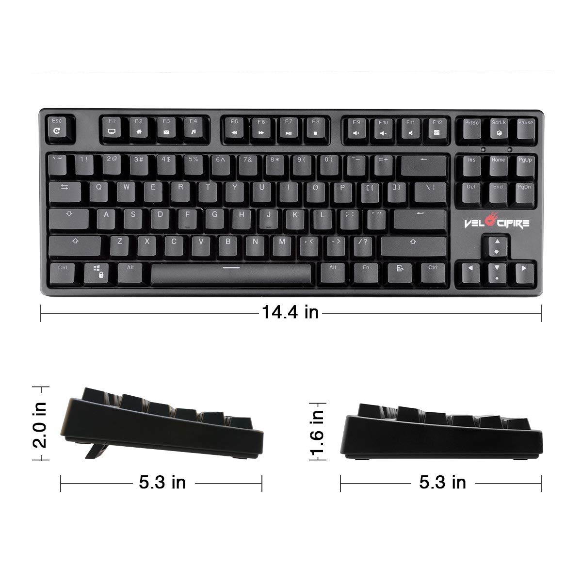 VELOCIFIRE TKL02 Wireless Plugable Mechanical Keyboard 87 Key Tenkeyless Ergonomic with Low Profile Quiet Brown Switches, and White LED Backlit for Copywriters, Typists, and Programmers