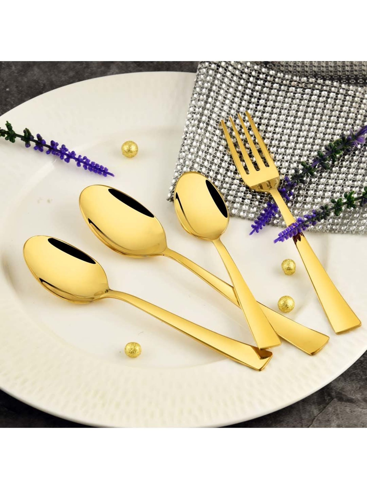 FnS Alexa Gold Stainless Steel Cutlery - Set of 24