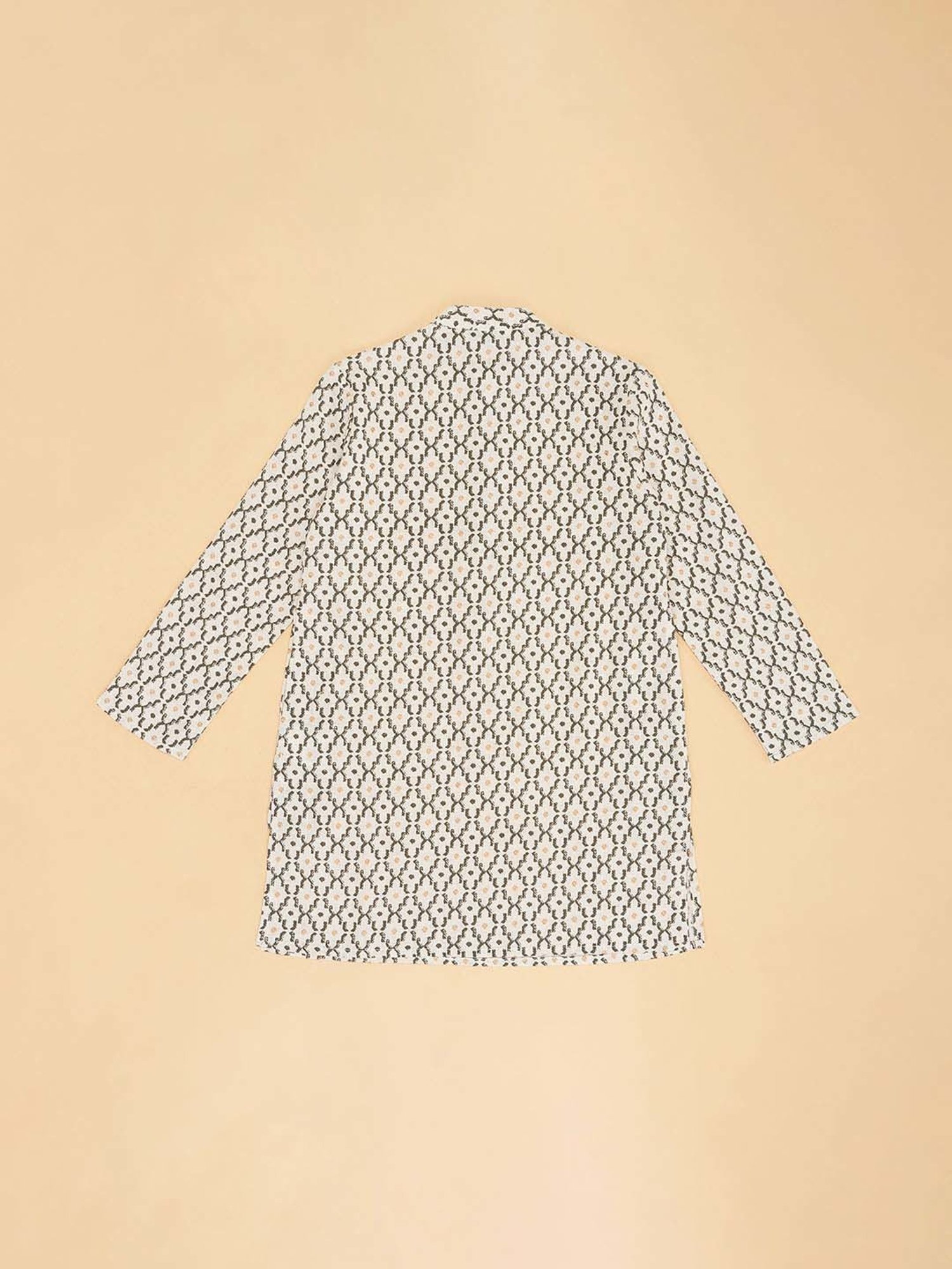 Indus Route by Pantaloons Kids Off-White Linen Printed Full Sleeves Kurta
