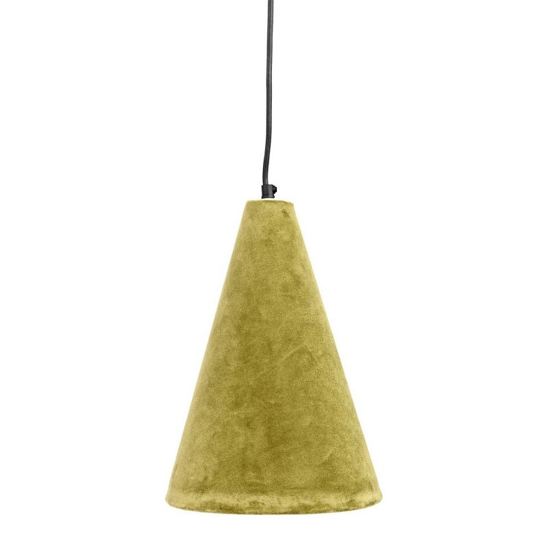 6" Cord Cone Shaped Cotton Velvet Pendant Ceiling Light with Handmade Paper Lining Olive Green - 3R Studios