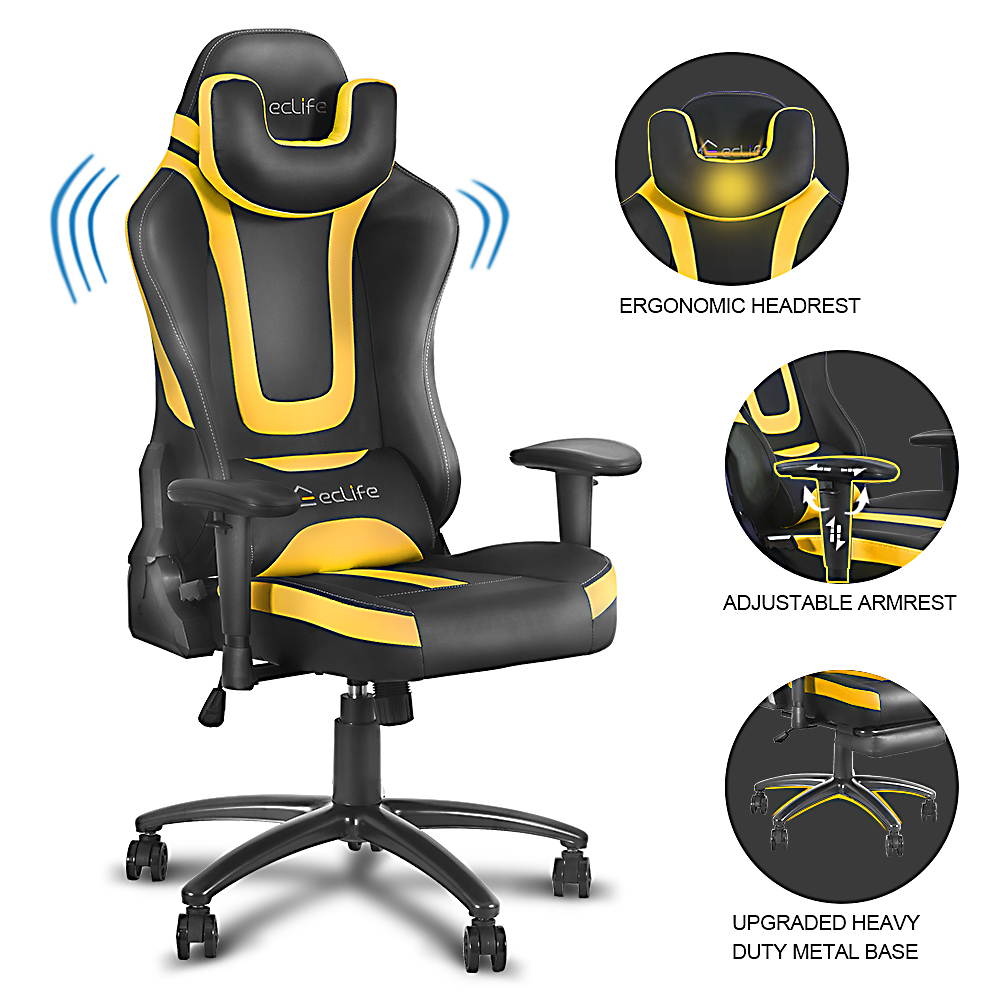 Ergonomic Gaming Chair Racing Style Chair Home Office Chair Massage Chair With Height Adjustment Recliner Swivel Rocker ,Adjustable Headrest,Retractable Footrest And Massage Lumbar Pad