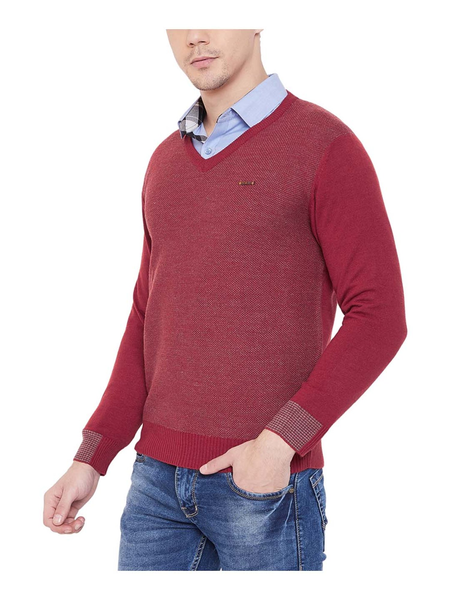 Duke Red Regular Fit Self Pattern Sweater