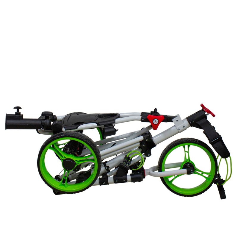 Northlight 48" White and Green Easy Folding 3 Wheel Golf Bag Push Cart