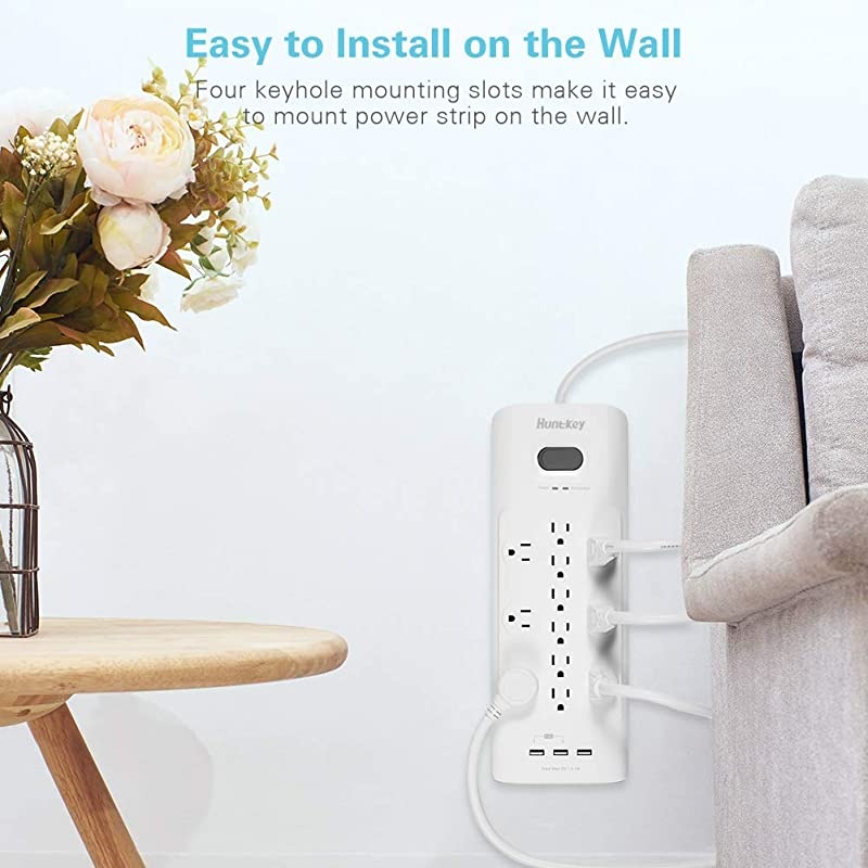 Surge Protector Power Strip, 12 Outlets Extender with 3 USB Charging Ports 5V/3.1A, 6 Foot Extension Cord, 4000 Joules