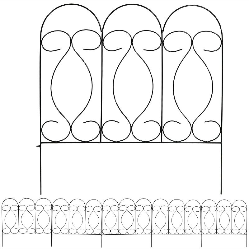 Sunnydaze Outdoor Lawn and Garden Metal Traditional Style Decorative Border Fence Panel Set - 10' - Black - 5pk
