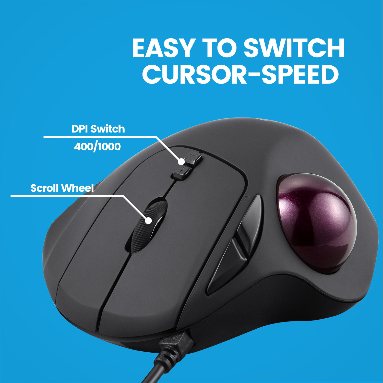 Perixx PERIMICE-517 Wired Ergonomic Mouse Trackball Mouse, 7 Button Rollerball Mouse, 2 DPI Level