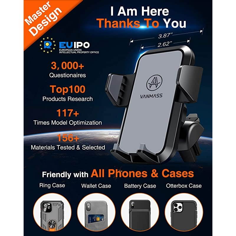 Car Phone Mount Universal Cell Phone Holder for Car Dashboard Windshield Air Vent with OneClick Release Button Compatible with iPhone Samsung Google LG HTC amp More Smartphone