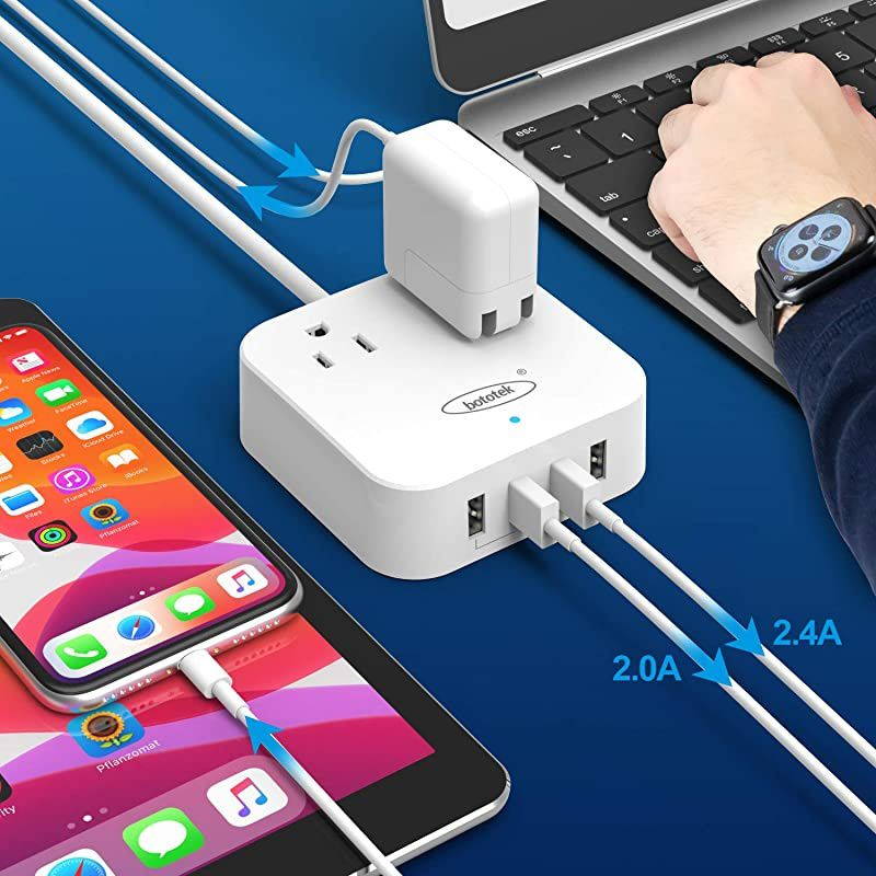 Power Strip with USB,  Desktop Charging Station 2 Widely Spaced Outlets with 4 USB Ports(5V/7A, 35W) 4 ft Extension Cord for Ship Travel Multi Plug Extender