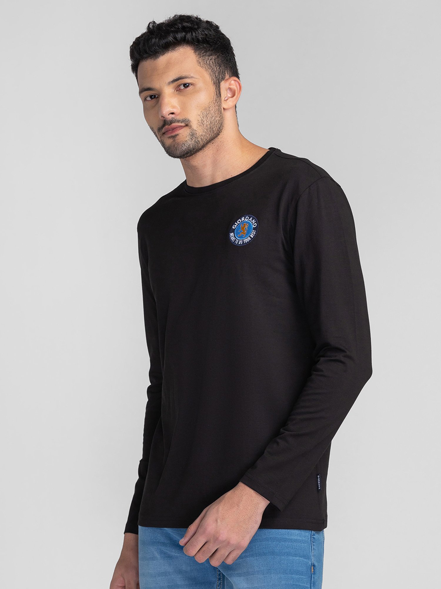 Giordano Black Slim Fit Logo Print Crew T-Shirt