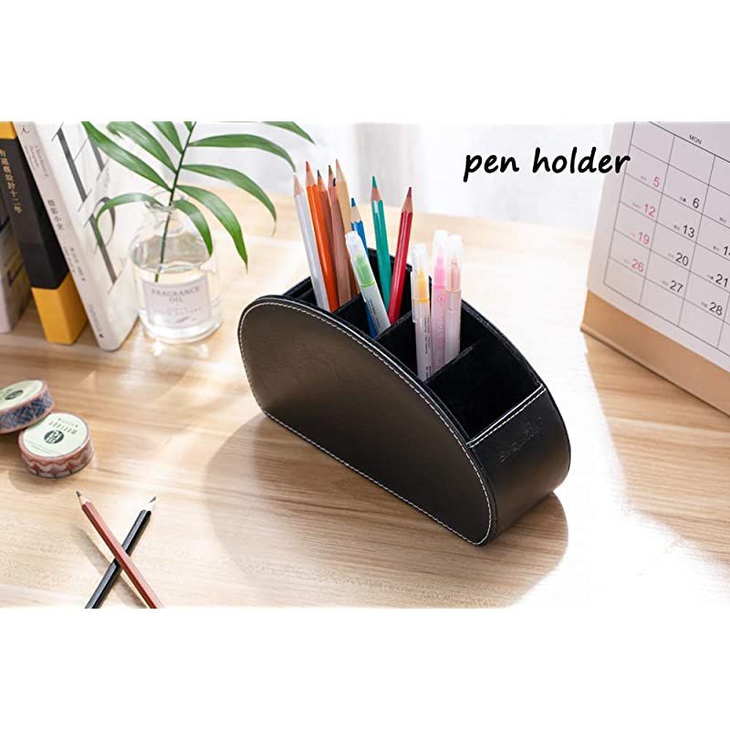 Remote Control Holders Organizer Box with 5 Compartment PU Leather Multi-functional Office Organization and Storage Caddy Store Remote Holders,Brush,Pencil,Glasses and Media Player (Black1)