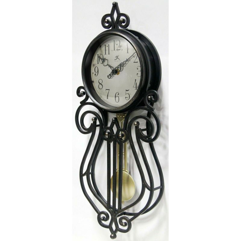 Infinity Instruments 20068AG-4420 Rustic Farmhouse Decorative 20 x 9 Inch Quartz Battery Powered Pendulum Wall Clock, Antique Black