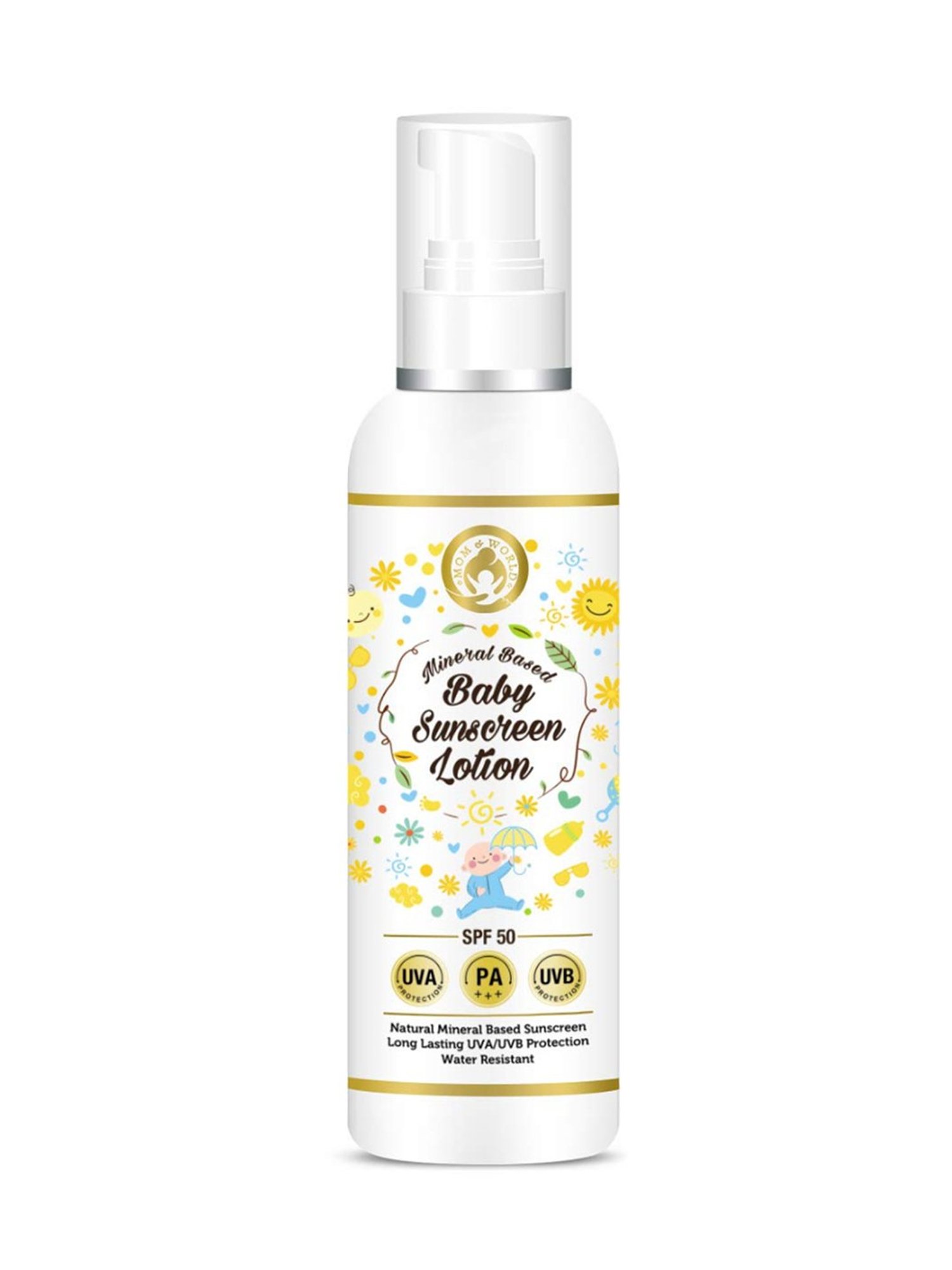 Mom & World Mineral Based Baby Sunscreen Lotion, SPF 50 PA+++ - 120 ml