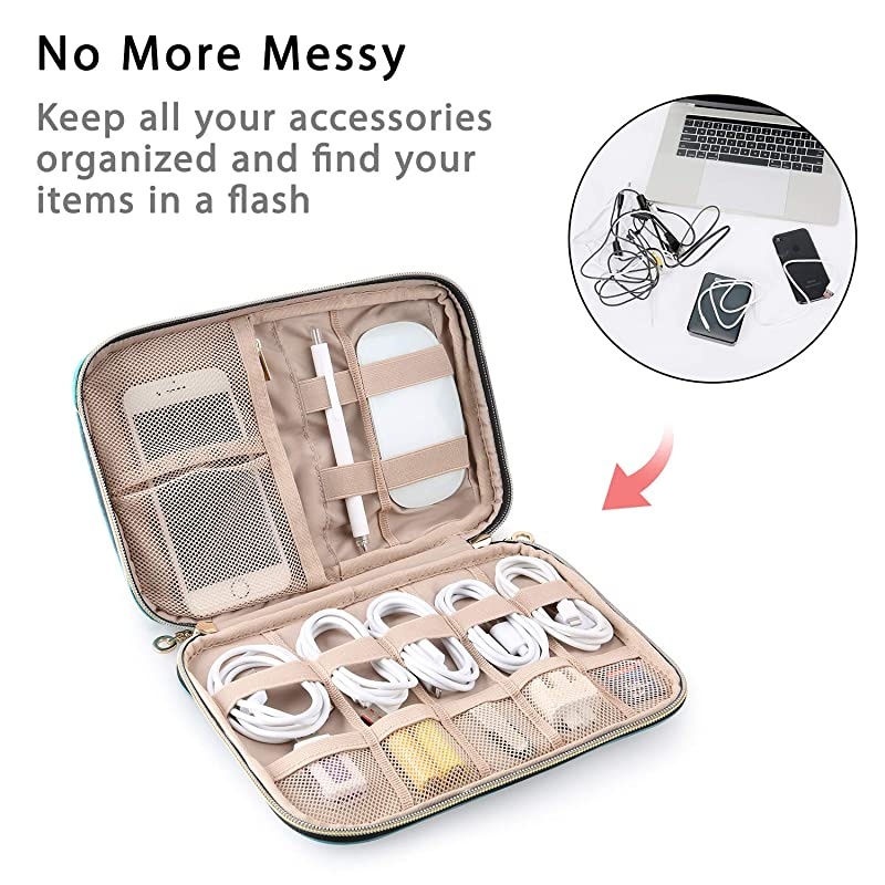 Electronic Organizer  Travel Cable Organizer Bag for Hard Drives, Cables, Charger, Phone, USB, SD Card (Teal-Women-Small)