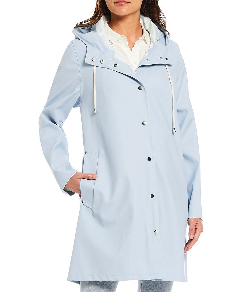 A Loves A Hooded Snap Front Long Sleeve Pocketed Raincoat