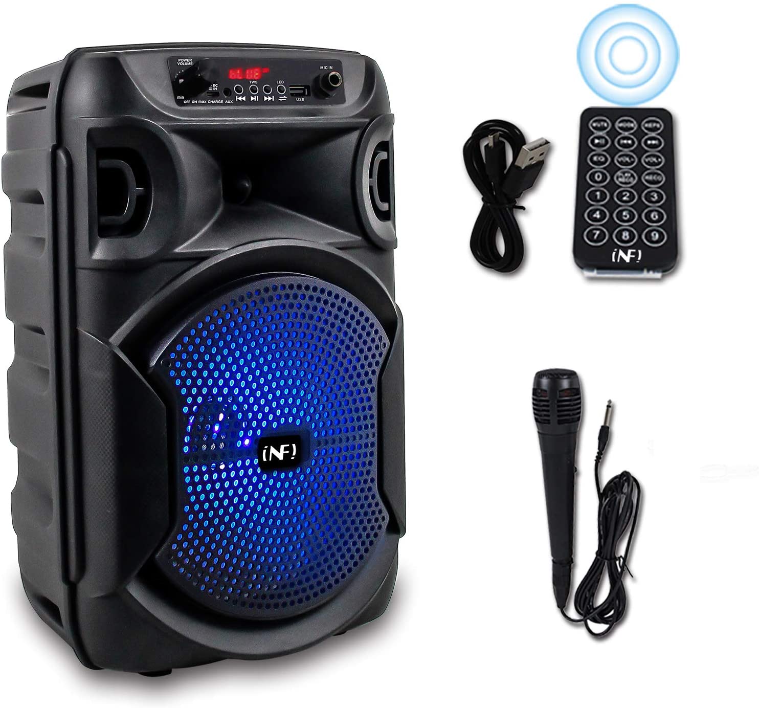 PA Speaker System Portable Karaoke Machine INFI Audio Bluetooth Speaker with Wired Microphone Remote Control LED Display USB Charging for Outdoor Party for A