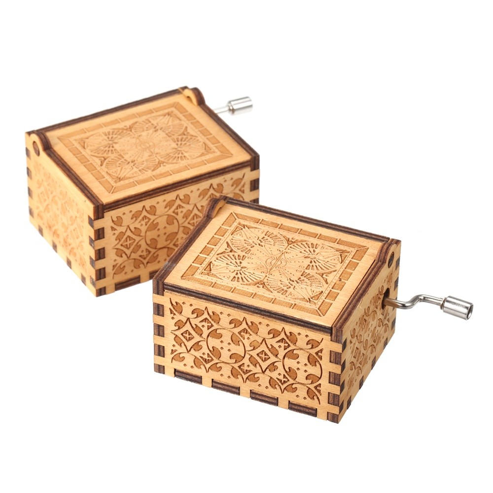Wood Music Box Mini Vintage Engraved Hand-Operated Musical Box Birthday Christmas Valentine's Day Exquisite Gift
