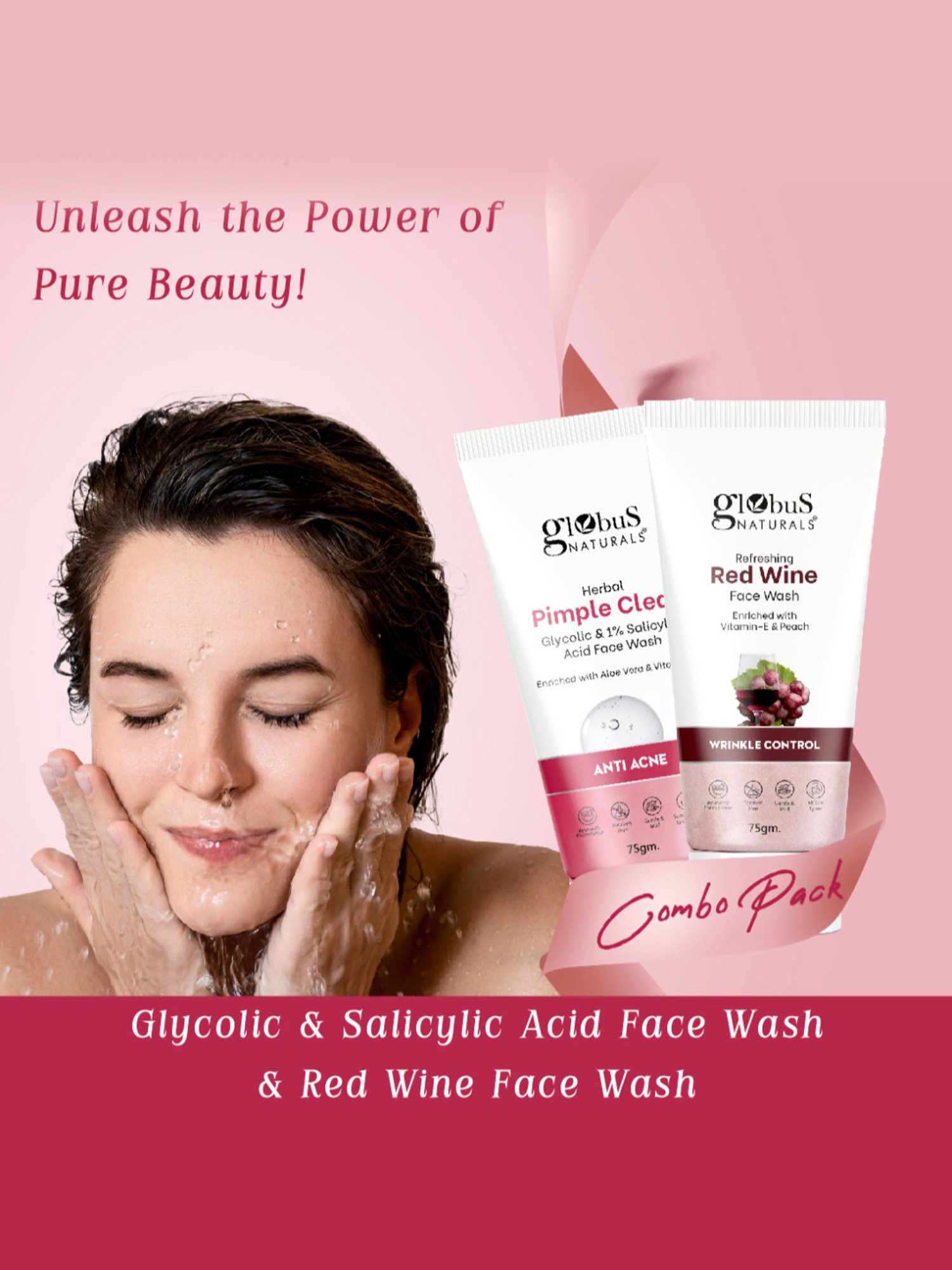 Globus Naturals Herbal Pimple Clear & Refreshing Red Wine Face Wash Combo