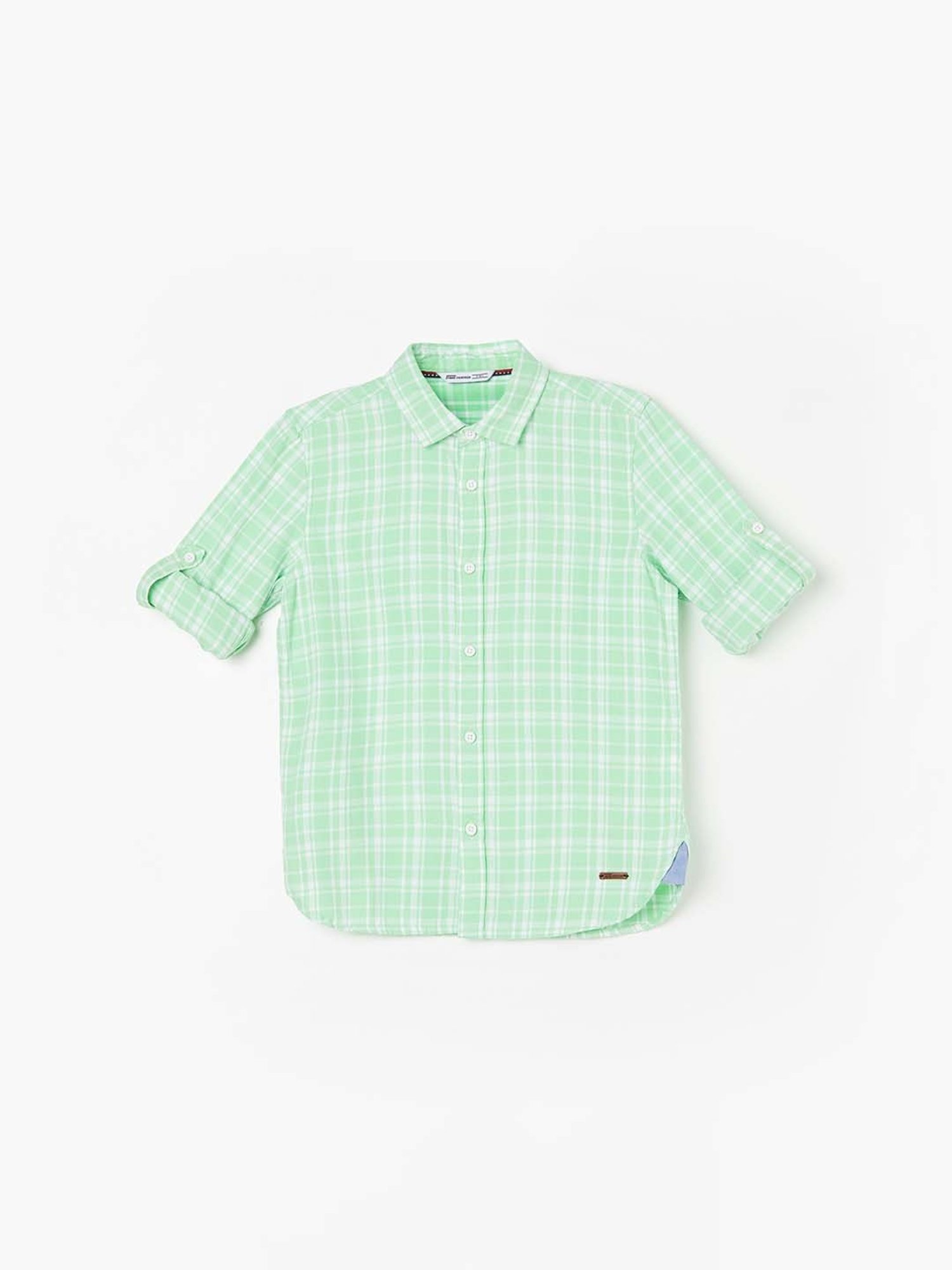 Fame Forever by Lifestyle Kids Green Cotton Chequered Full Sleeves Shirt