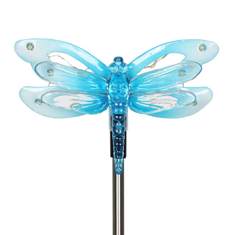 33.85" Metal and Acrylic Solar Dragonfly Stake Blue - Exhart