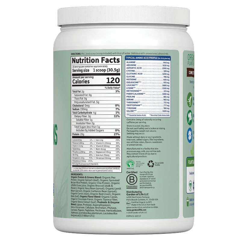 Garden of Life Organic Vegan Protein + Greens Shake Mix - Chocolate - 19.4oz