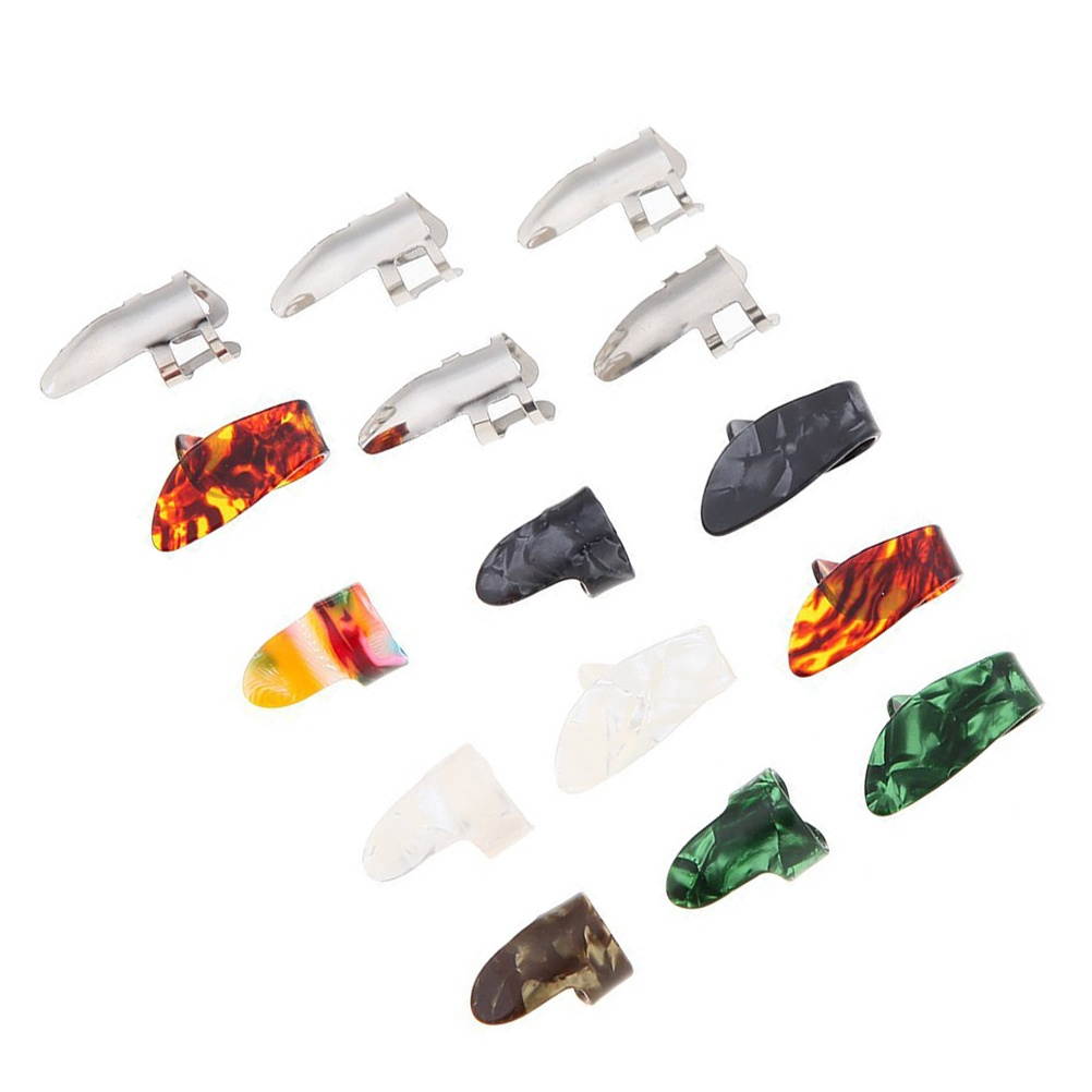 15Pcs Guitar Pick Set Metal Plectrum Thumb Dunlop Picks Index Finger Plectrum (Silver, Green, Black)